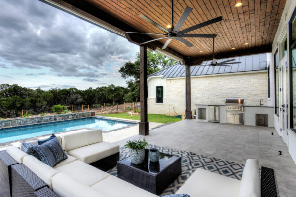 Outdoor Patio with Wood Panel Ceiling