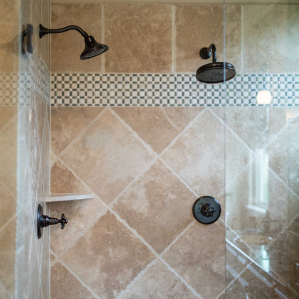 Tan Tiled Shower in Tuscan San Antonio Home