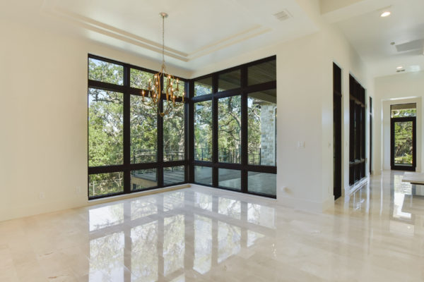 White Glossy Tile Floors in Living Room of Cordillera Ranch House